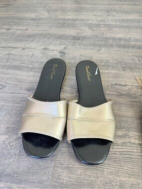 Metallic Gold Leather Slide Mules by Daniel Green - Women's